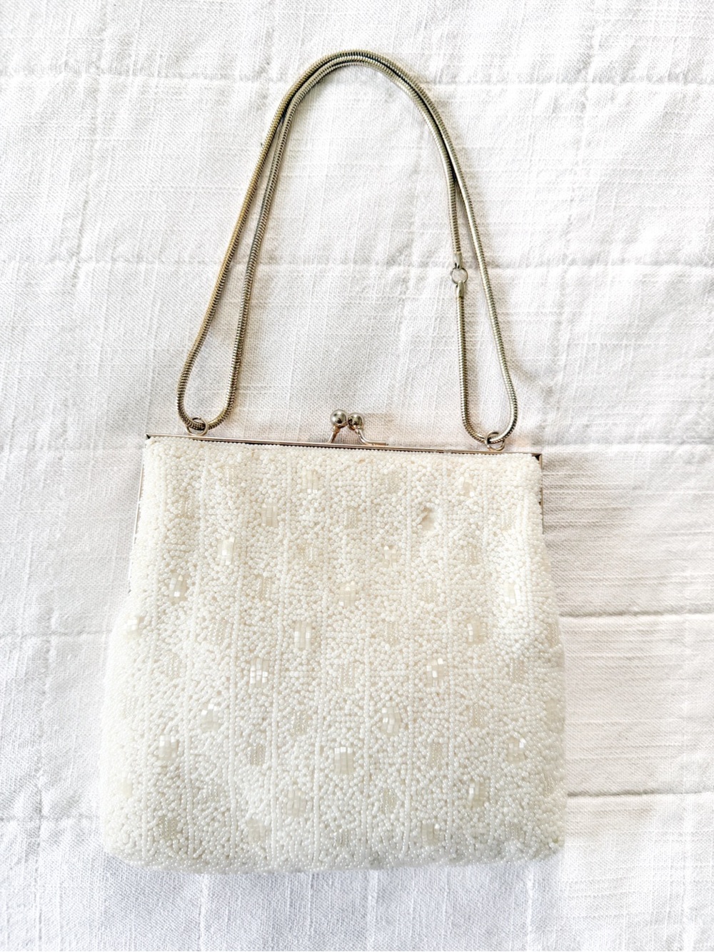 Vintage White Beaded Evening Bag – Made in Hong Kong